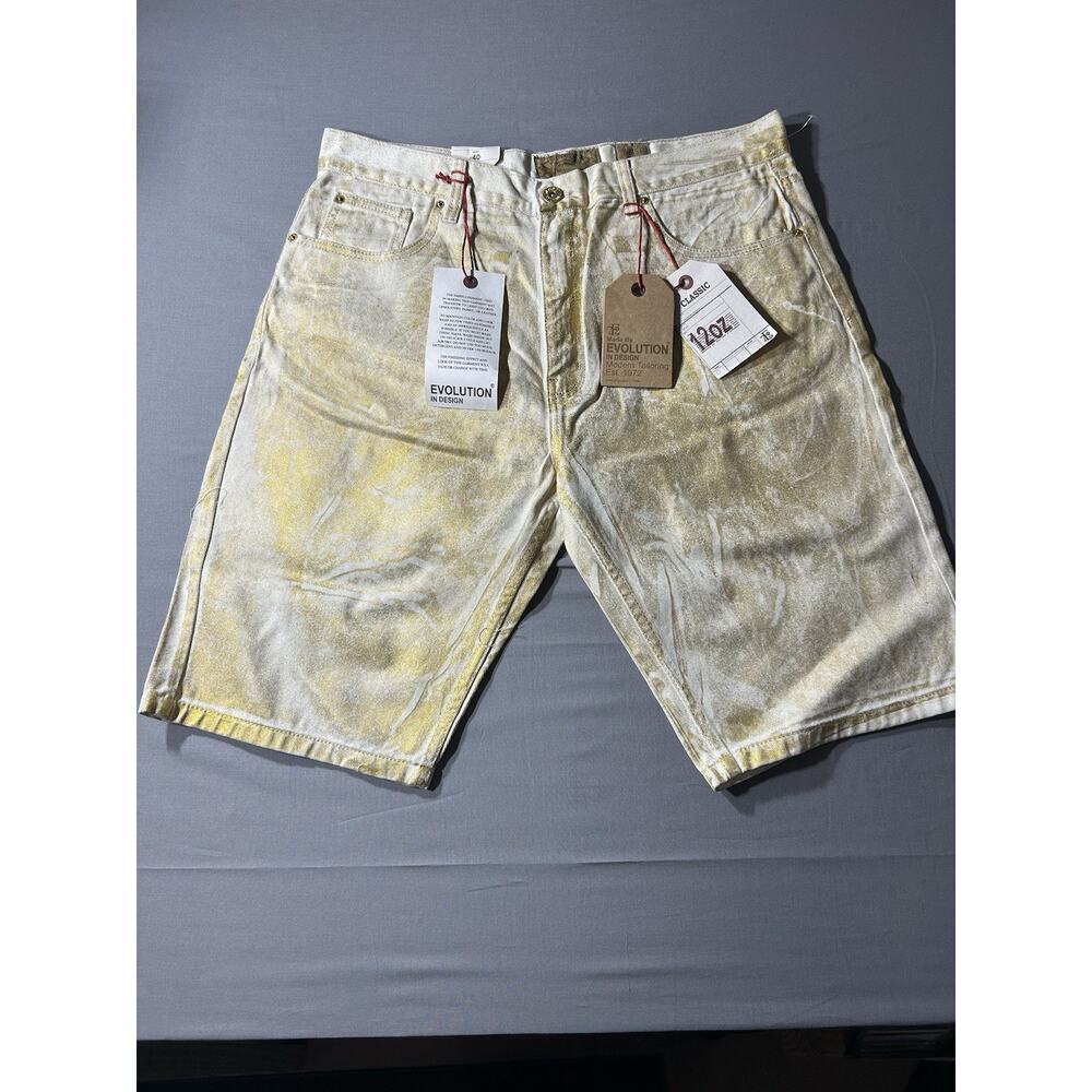 Evolution Denim Apparel Classic 12oz Denim Shorts Waist 40 Yellow Splatter